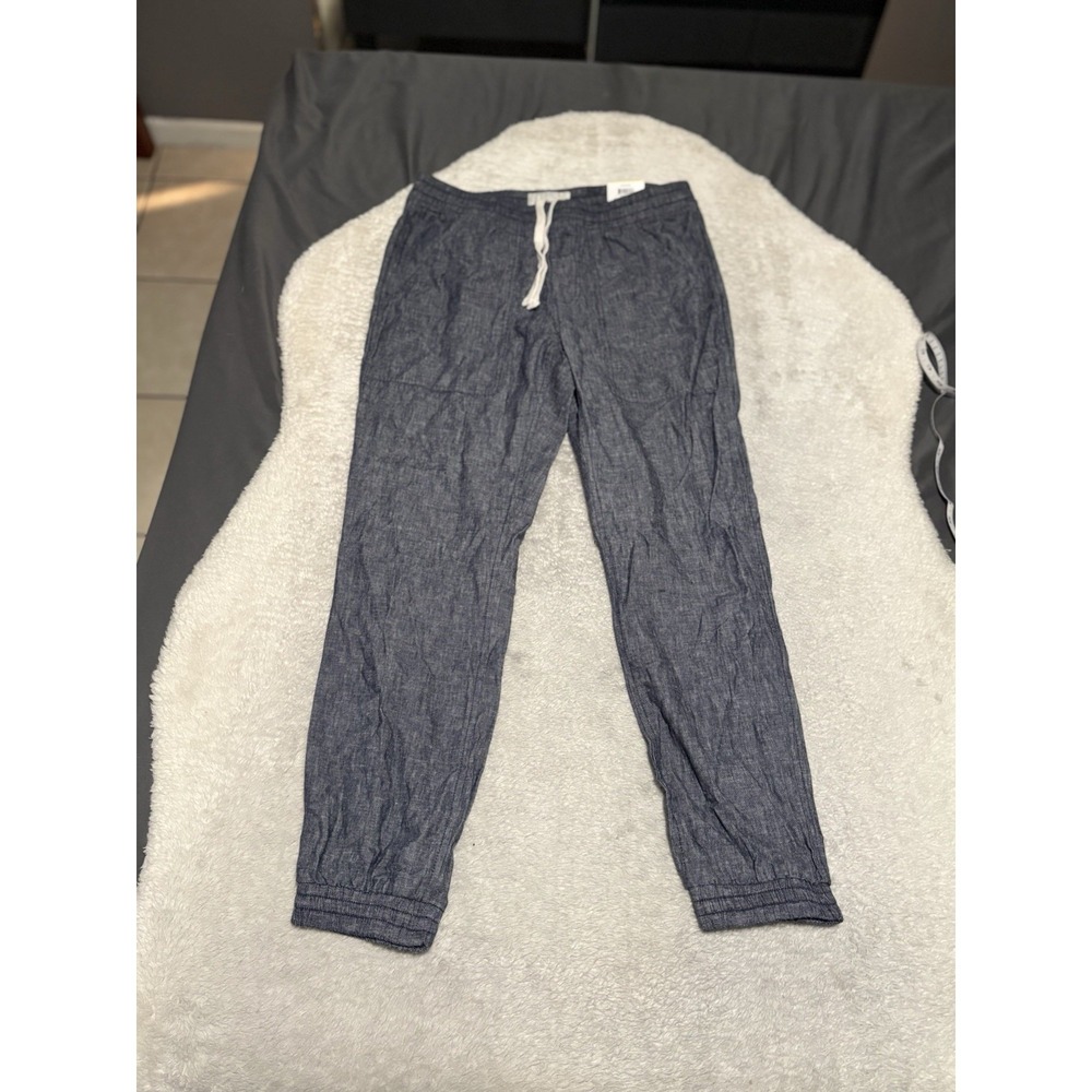 Sun + Stone Men's Basic Navy Blue Linen Cotton Jogger Pants  Size Medium